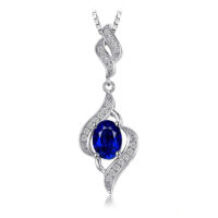 Oval Sapphire Silver Pendant - IDiamond