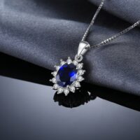Oval Princess Diana Sapphire, Ruby, Emerald Silver Pendant - IDiamond