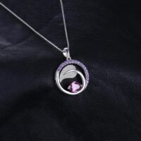 Round Sapphire Silver Pendant - IDiamond