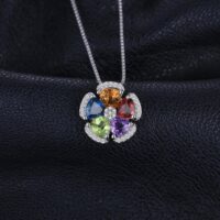 Flower Topaz, Amethyst, Garnet Silver Pendant - IDiamond