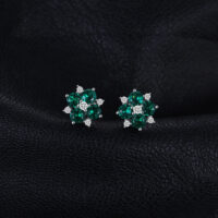 Quatrefoil Emerald Silver Earrings - IDiamond
