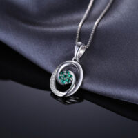 Oval Emerald Silver Pendant - IDiamond