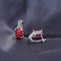 Square Ruby Silver Earrings - IDiamond