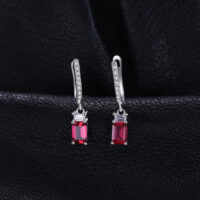 Square Ruby Silver Earrings - IDiamond