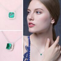 Square Emerald Silver Necklace - IDiamond