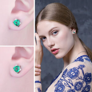 Triangle Emerald Silver Earrings - IDiamond