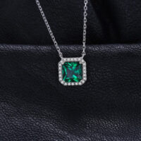Square Emerald Silver Necklace - IDiamond