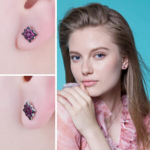 Flower Ruby Silver Earrings - IDiamond