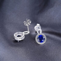 Round Sapphire Silver Earrings - IDiamond