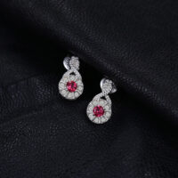 Round Ruby Silver Earrings - IDiamond