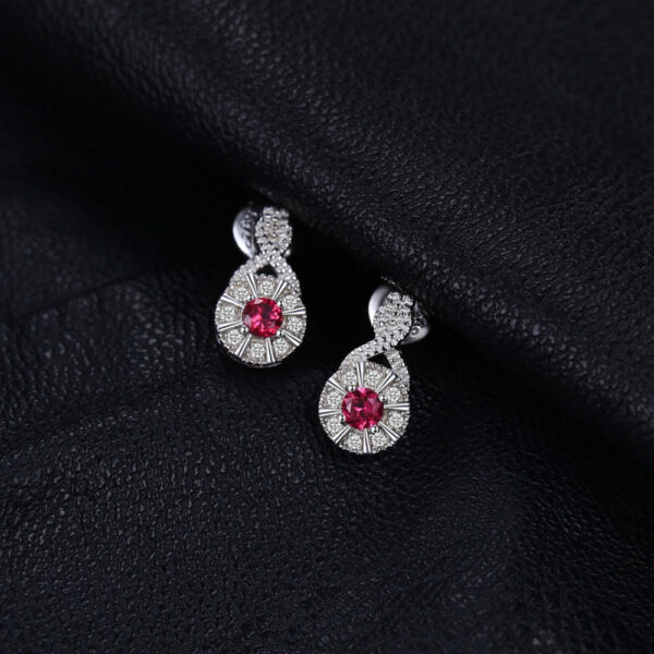 Round Ruby Silver Earrings - IDiamond