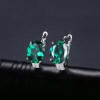 Oval Emerald Silver Earrings - IDiamond