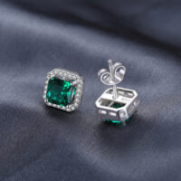 Square Emerald Silver Earrings - IDiamond