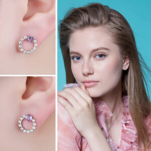 Heart Round Sapphire Silver Earrings - IDiamond