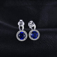 Round Sapphire Silver Earrings - IDiamond