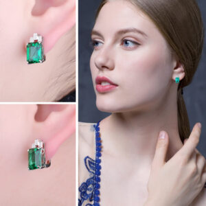Square Emerald Silver Earrings - IDiamond