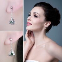 Triangle Emerald Silver Earrings - IDiamond