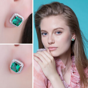 Square Emerald Silver Earrings - IDiamond