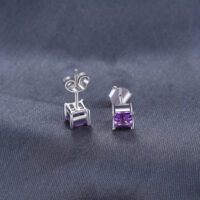 Square Amethyst Silver Earrings - IDiamond
