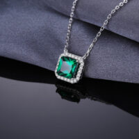 Square Emerald Silver Necklace - IDiamond