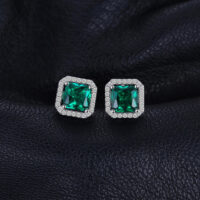 Square Emerald Silver Earrings - IDiamond