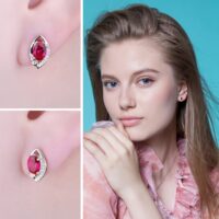 Oval Ruby Silver Earrings - IDiamond