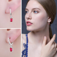 Square Ruby Silver Earrings - IDiamond
