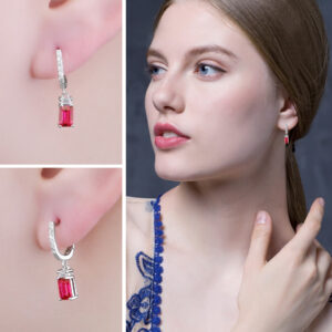 Square Ruby Silver Earrings - IDiamond