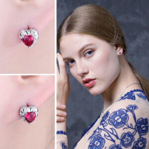 Heart Ruby Silver Earring - IDiamond