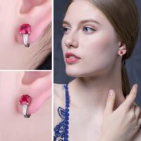 Square Ruby Silver Earrings - IDiamond