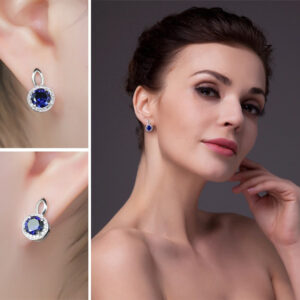 Round Sapphire Silver Earrings - IDiamond