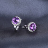 Round Sapphire Silver Earrings - IDiamond