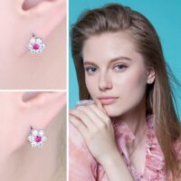 Flower Ruby Silver Earrings - IDiamond