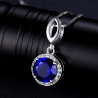 Round Sapphire Silver Pendant - IDiamond