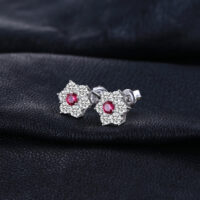 Flower Ruby Silver Earrings - IDiamond