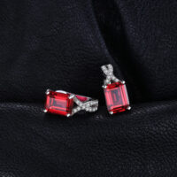 Square Ruby Silver Earrings - IDiamond
