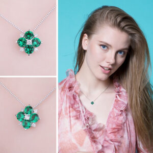 Cross Quatrefoil Emerald Silver Pendant - IDiamond