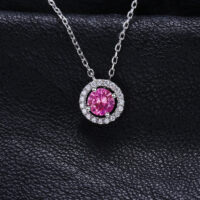Round Sapphire Silver Necklace - IDiamond