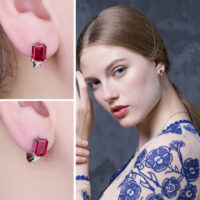 Square Ruby Silver Earrings - IDiamond