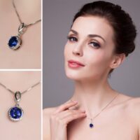 Round Sapphire Silver Pendant - IDiamond