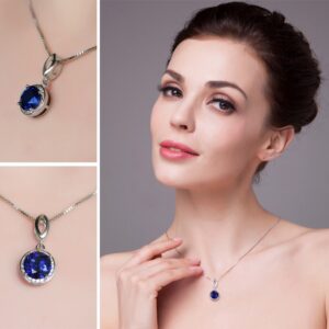 Round Sapphire Silver Pendant - IDiamond