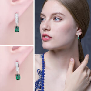 Oval Emerald Silver Earrings - IDiamond