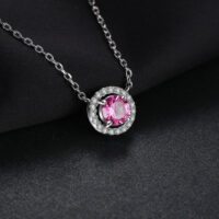 Round Sapphire Silver Necklace - IDiamond
