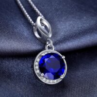 Round Sapphire Silver Pendant - IDiamond