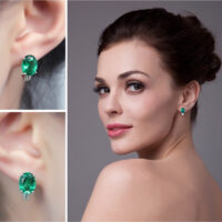 Oval Emerald Silver Earrings - IDiamond