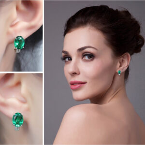 Oval Emerald Silver Earrings - IDiamond