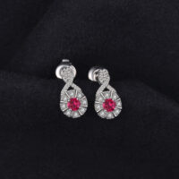 Round Ruby Silver Earrings - IDiamond