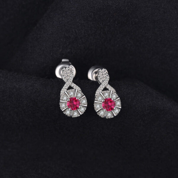 Round Ruby Silver Earrings - IDiamond