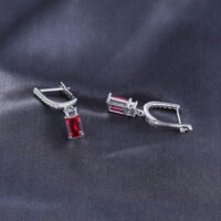 Square Ruby Silver Earrings - IDiamond