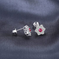 Flower Ruby Silver Earrings - IDiamond